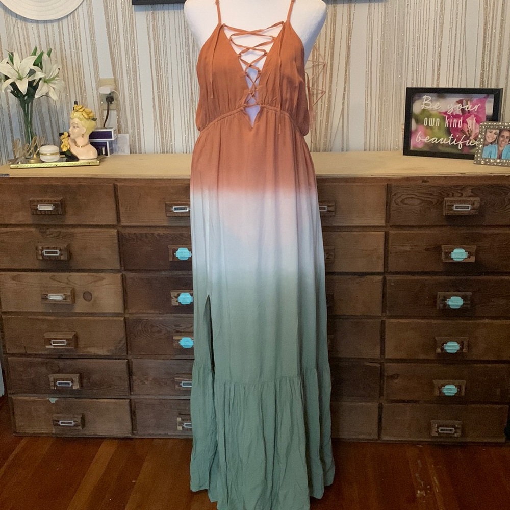 Love Riche Ombre Rust to Sage Maxi Dress